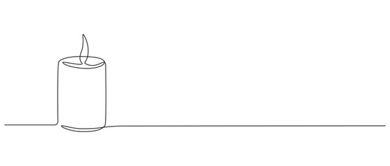 One continuous line drawing of candle with flame. Tragedy memorial concept and church symbol in simple linear style. Editable stroke. Doodle outline vector illustration © Olga Rai