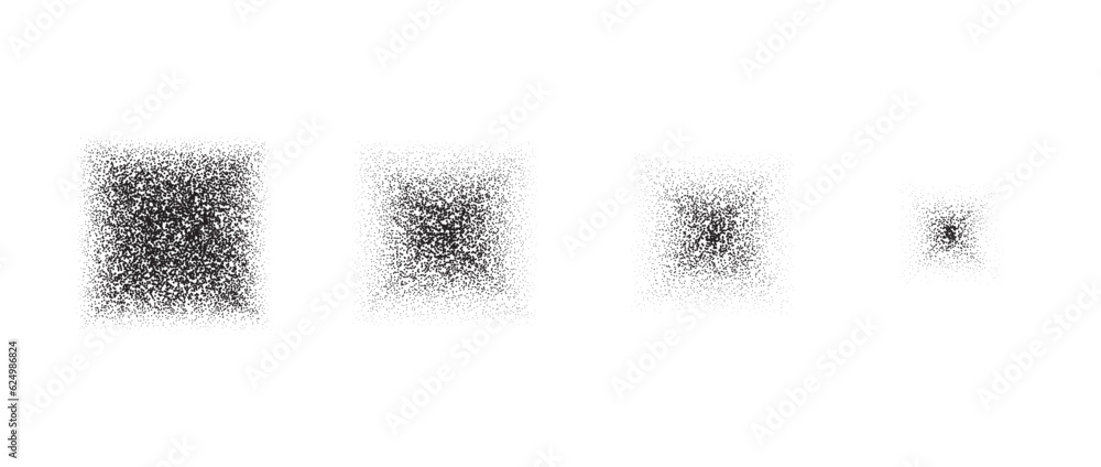 Poster vanishing stippled square texture set. black disappearing dotted gritty rectangle element collection