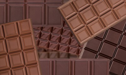 A lot pieces of sweet dark chocolate