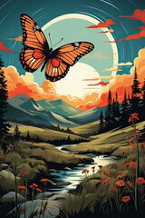 butterfly in the field style vector illustration