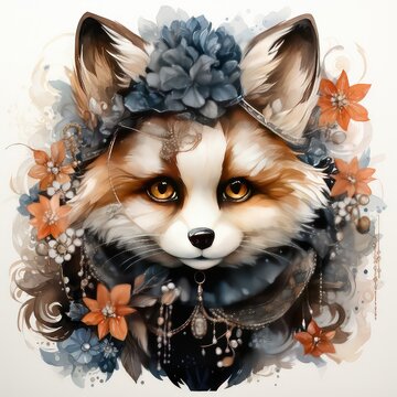 recommend clip art: Hand drawn watercolor illustration clipart fox