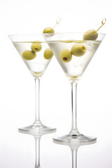 Dry Martini with olives isolated on white background