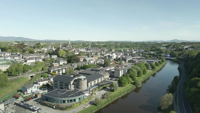 Panoramic Aerial View Of Enniscorthy Medieval Town In County Wexford, Ireland.