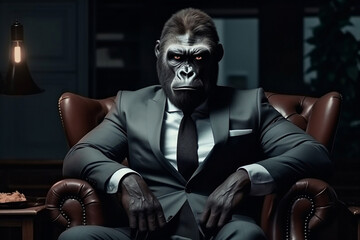 Executive Primate: Professional Gorilla in a Business Suit at the Office, generative AI