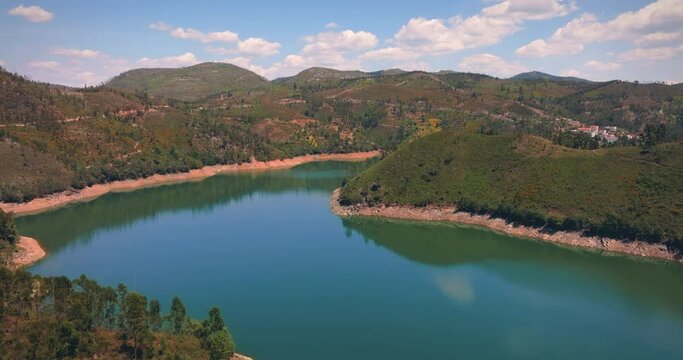 zezere river valley in central portugal long drone shot