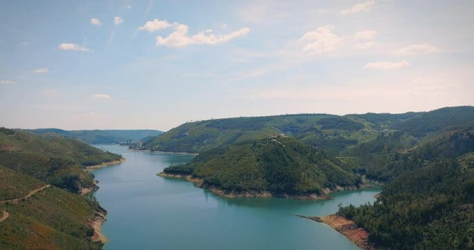 zezere river valley in central portugal small chapel on top of mountain
