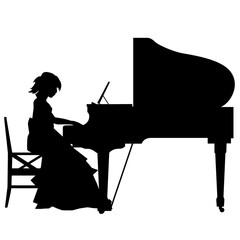 ピアノを演奏する女性のシルエットのイラスト素材　ベクター