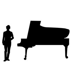 ピアノを演奏前の男性のシルエットのイラスト素材　ベクター