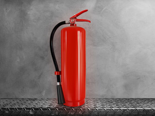 fire extinguisher on steel background cement
