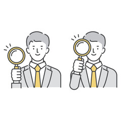 虫眼鏡を持つビジネスパーソン