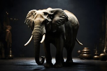 elephant with tusks on black background generative AI