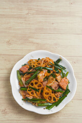 レンコンとベーコンのキムチ炒め