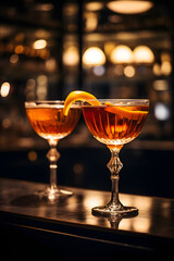 Metropolis Manhattan cocktail on a bar, alcoholic beverages, alcoholic drink, elegant drink