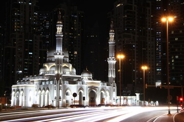 Sheikh Rashid Al Maktoum Mosque at night in Dubai
