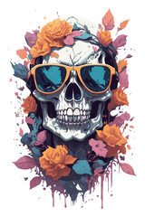 skull with flowers vector uilustration