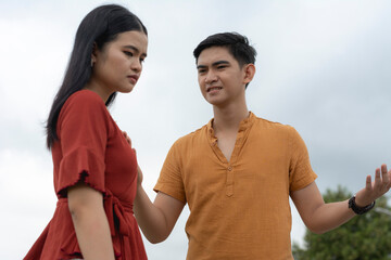 An angry boyfriend berates and lectures his guilt-ridden and downtrodden girlfriend. An upset man fed up with his partner. A toxic relationship.