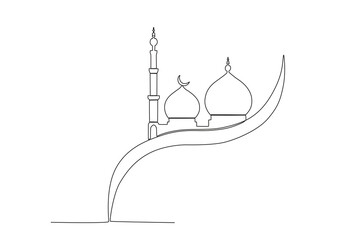 A mosque of Muslims. Mawlid one-line drawing