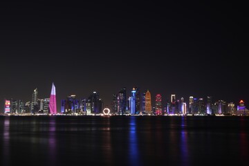 Doha skyline at night, Qatar, during the world cup
