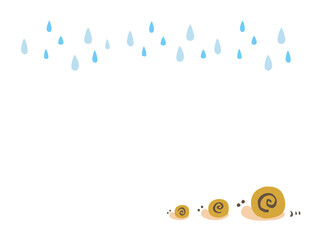 かわいい梅雨のカタツムリと雨のセット／手描きイラスト