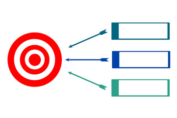 Infographic vector for business challenge concept with three arrows shooting toward target sign isolated on white background, Arrow icon and label for text