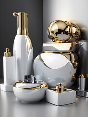 Toiletry and Cosmetic Containers in Silver and Gold Metallic Colors