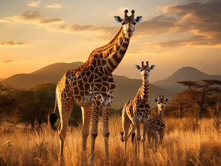 A Giraffe and Her Babies in Nature | Generative AI