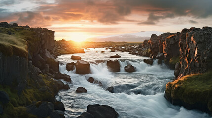 Obraz premium sunset in the mountains HD 8K wallpaper Stock Photographic Image 