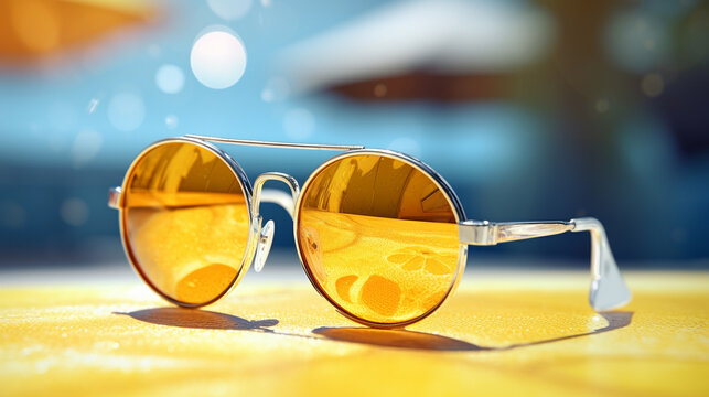sunglasses on the table HD 8K wallpaper Stock Photographic Image
