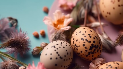 Obraz premium Festive Delights: Sparkling Easter & Christmas Decorations for a Colorful Celebration with Eggs, Flowers, and Springtime Hues, generative AI