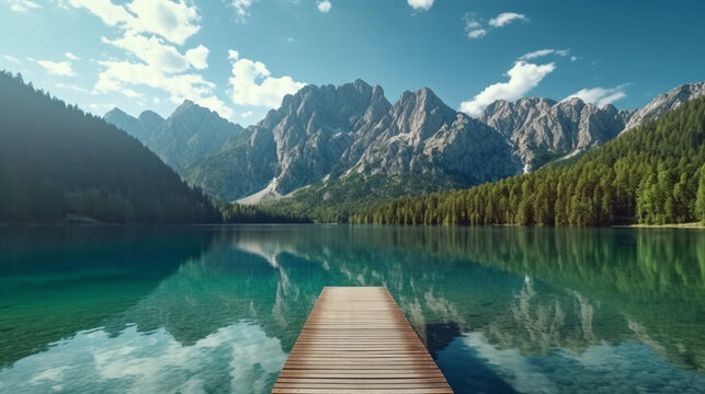 lake and mountains HD 8K wallpaper Stock Photographic Image
