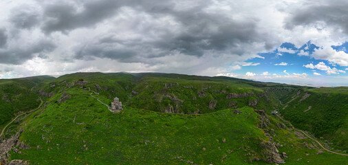High resolution drone image of the beautiful Amberd Fortress- Armenia