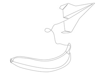 One continuous line of Paper Airplane with banana. Thin Line Illustration vector concept. Contour Drawing Creative ideas.