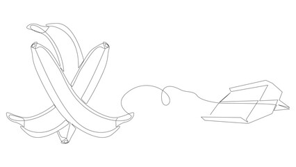 One continuous line of Paper Airplane with banana. Thin Line Illustration vector concept. Contour Drawing Creative ideas.