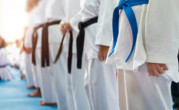 Martial arts athletes  in martial arts training exercising taekwondo