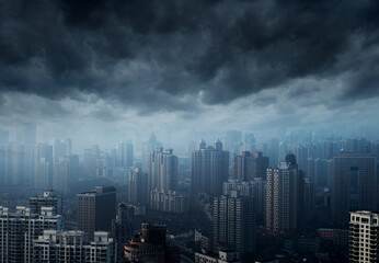 Fototapeta na wymiar Dark stormy clouds over shanghai city