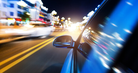 Night drive with motion blur city background