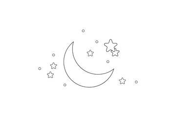 Moon and stars icon isolated. Flat design. Moon and star Icon isolated on white Background. Night symbol for your web site design, logo. Flat design. filled black symbol. Vector EPS 10.
