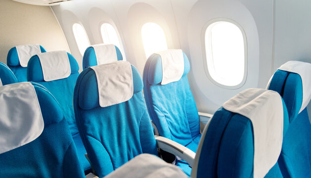 Empty airplane seats in the cabin economy class