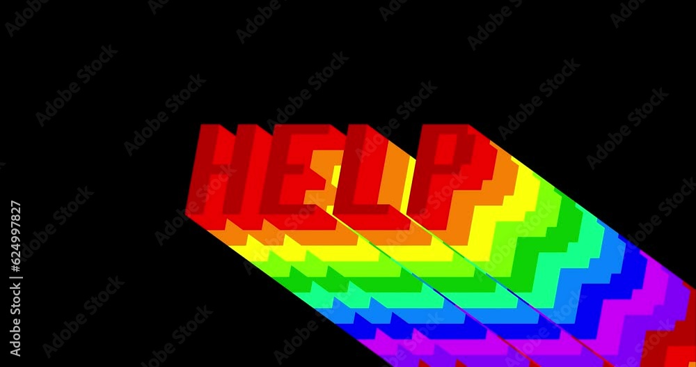Poster help. 4k animated word with long layered multicolored shadow with the colors of a rainbow on black b