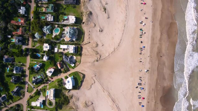 Drone shot from above of a beach in Caril&oacute;, Argentina.