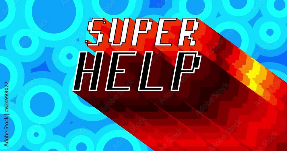 Poster super help. 4k animated word with long layered multicolored shadow with the colors of a rainbow on b