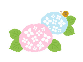 かわいい夏の紫陽花とかたつむり／手書きイラスト