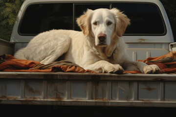 A dog in a truck bed
