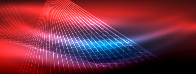 Fototapeta premium Glowing neon wave abstract background - vibrant, luminescent waves pulsate in a captivating and electrifying display