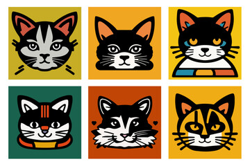 Fototapeta na wymiar Set of cats vector illustration color icons flat design cartoon