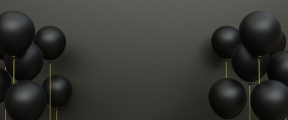 Black Friday Background Horizontal Banner copy sapce area with Shiny Balloons. 3D Rendering