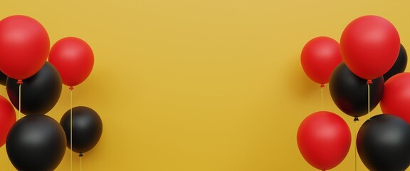 Black Friday Background Horizontal Banner copy sapce area with Shiny Balloons. 3D Rendering