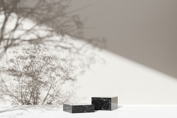 Simple monotone background with vases, tree
shadows and natural light.