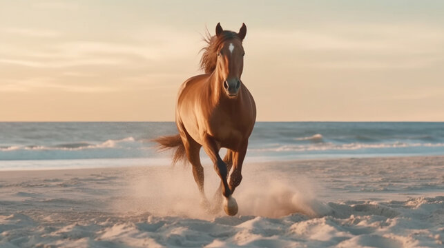 horse on the beach HD 8K wallpaper Stock Photographic Image
