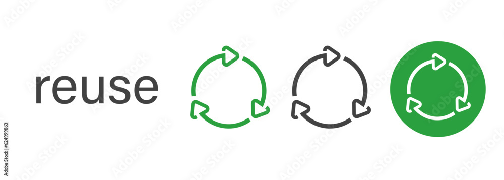 Poster reuse circle arrow icon repeat process symbol of garbage waste management green thin line